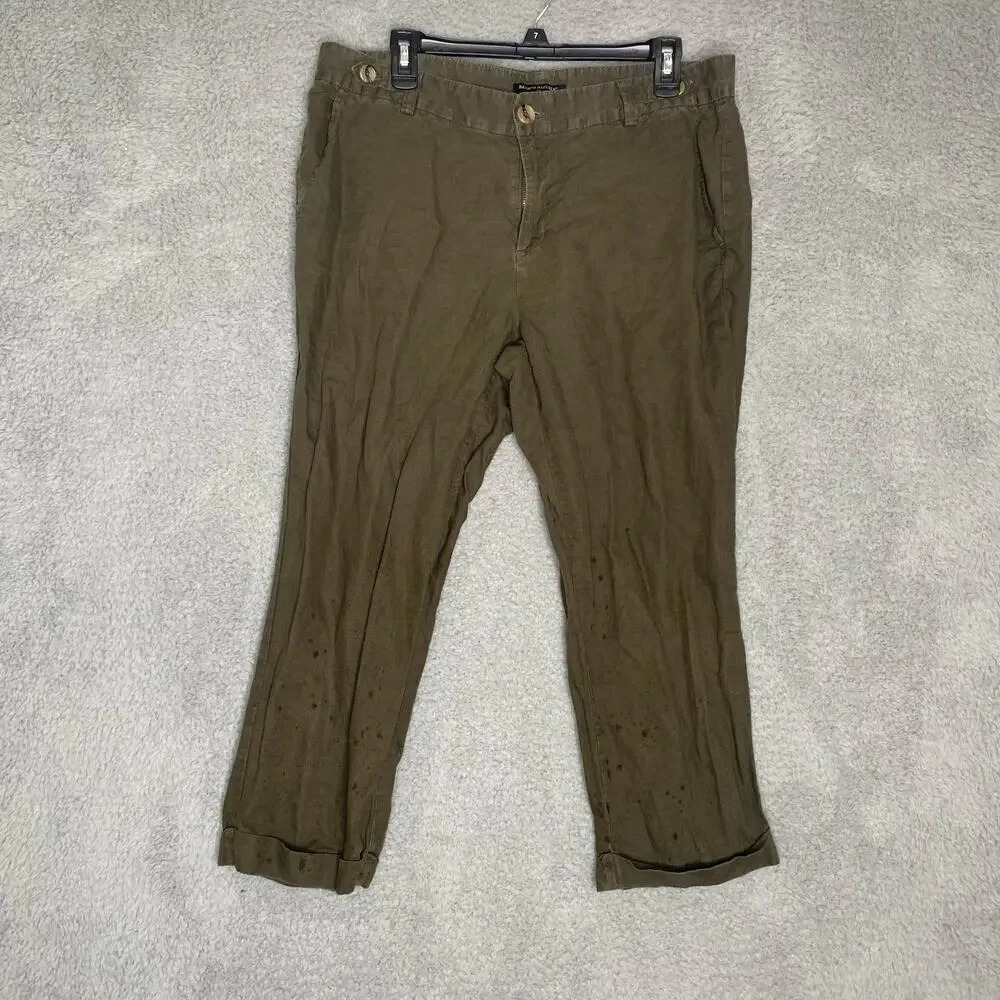 Banana Republic army green linen blend cropped pants loose lightweight 14